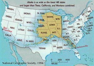 L'estensione dell'Alaska paragonato al territorio degli USA