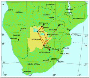 Rotte aeree da, per e nel Botswana